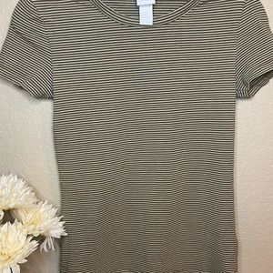 H&M Basic Tee. Olive/White Stripe